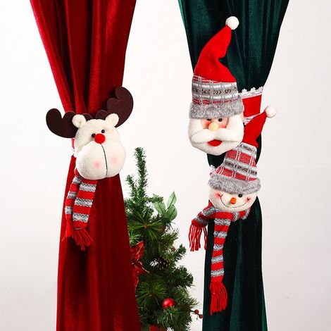 Attache Pour Rideau - Motif Noël Bonhomme De Neige Pere Noel Renne - Tissu Flanelle Et Tissu Non Tissé - 19 À 33 cm - 1 Pièce (1/5)