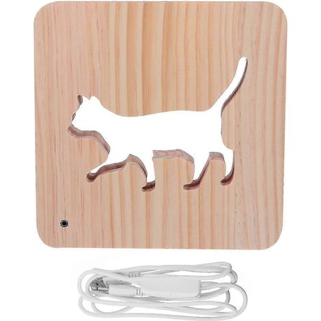 Veilleuse en bois en forme de chaton ajouré, gravure LED 3D, pour décoration (1 pièce) (1/5)