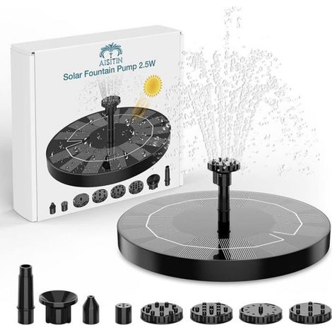 Fontaine Solaire - Pompe Flottante 2,5 W - Pour Bassin À Oiseaux Jardin Étang Aquarium - 6 Buses - Noir (1/5)