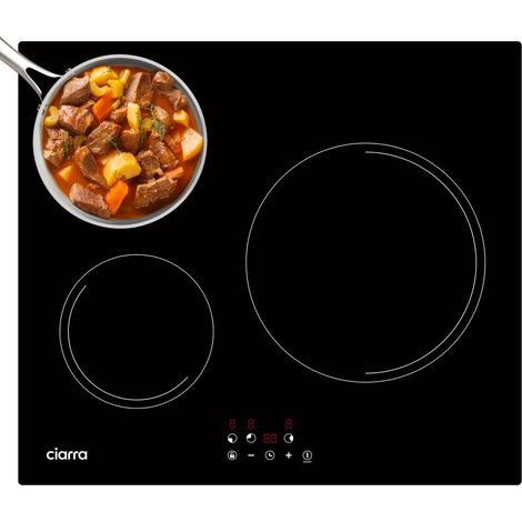 Ciarra – Plaque induction 3 feux 5600W – 9 niveaux de puissance – Minuteries indépendantes 99 min – CD3BIHE