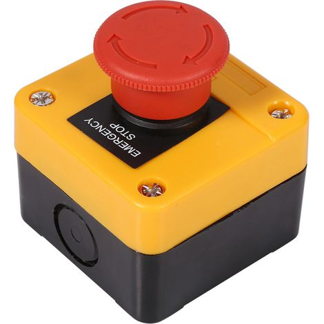 Interruptor de parada de emergencia, botón rojo tipo hongo, 660 V, 10 A, carcasa de plástico, para circuitos de control. (1/5)