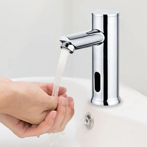 Robinet automatique sans contact pour salle de bain, robinet d'évier de salle de bain alimenté par piles en laiton activé par le mouvement mains libres avec boîtier de contrôle (1/5)