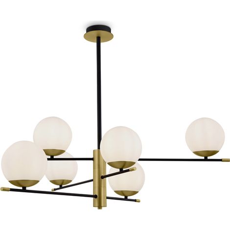 Lampadario Contemporanea Nostalgia Metallo Oro Opaco 6 Luci Diffusori Bianchi (1/4)