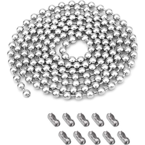 (3M) Kugelkette, 4,5 mm Kette, Metallkugelkette, Kugelverlängerungskette mit 10 passenden Verbindungsstücken, Kugelkette, Silber (1/5)