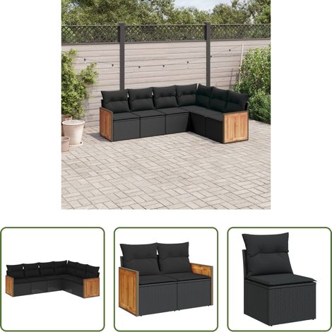 vidaXL Canapé en résine - Salon de jardin 6 pcs avec coussins noir résine tressée (1/5)