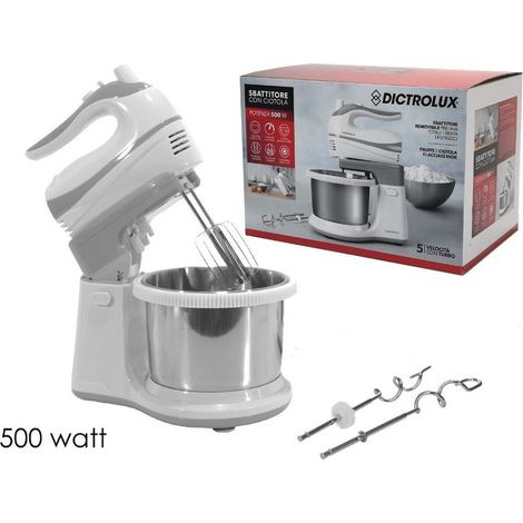 TRADE SHOP - Sbattitore Con Ciotola 2.5lt In Acciaio Girevole 5 Velocità + Turbo 500w 585606 - (1/3)