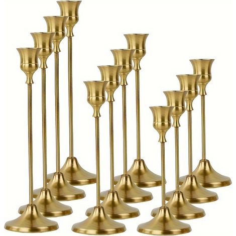 Ensemble de chandeliers dorés (12 pièces, 3 hauteurs différentes), chandeliers dorés vintage, décoration de table (1/5)
