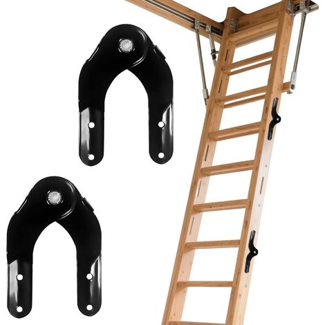 Lot de 2 charnières pour échelle de grenier - Pièces de rechange - Échelle en aluminium Escalier de sol - Accessoire pour la restauration d'anciennes échelles de grenier - Crochet de traction pour es (1/5)