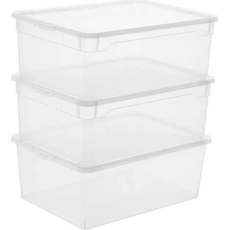 Rotho 3er-Set Aufbewahrungsbox CLEAR mit Deckel 10 L transparent 36x26x14 cm