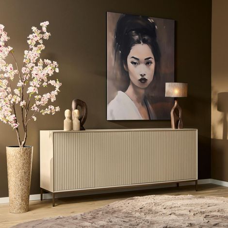 Buffet bois sable 4 portes rainurées 210 cm CORTINA