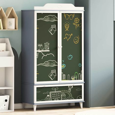 Armoire Tableau Noir avec porte-Meuble de rangement Gris et blanc Bois d'ingénierie 349862 (1/5)