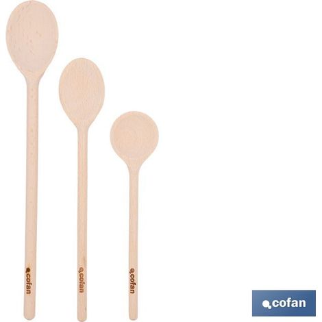 Set di 3 cucchiai rotondi in legno 20 cm 25 cm 30 cm (1/4)