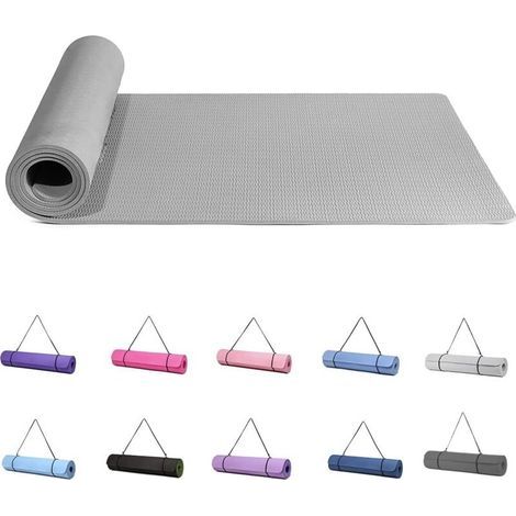 Tapis de yoga de gymnastique et de pilates antidérapant pour femme 6 mm d'épaisseur avec sangle de transport TPE 183 x 61 x 0,6 cm (1/4)