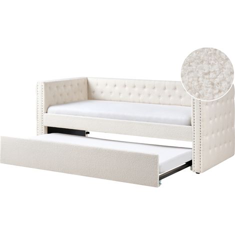 Cama nido glamurosa de terciopelo con somier de listones capitoné blanco crema 90 x 200 cm Gassin