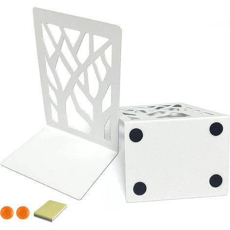 Metall Buchstützen 2 Stück Weiß Baum Design Rutschfest für Regal Büro Zuhause (1/5)