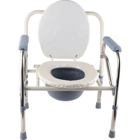 Chaise de toilette réglable en hauteur, pliable, en acier inoxydable, pour douche et WC, près du lit (1/5)