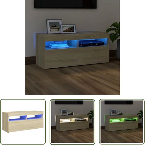 The Living Store Meuble TV avec lumières LED chêne sonoma 90x35x40 cm - Meubles Tv - Meuble Tv - Armoire Tv - Télévision - Led Rgb (1/5)