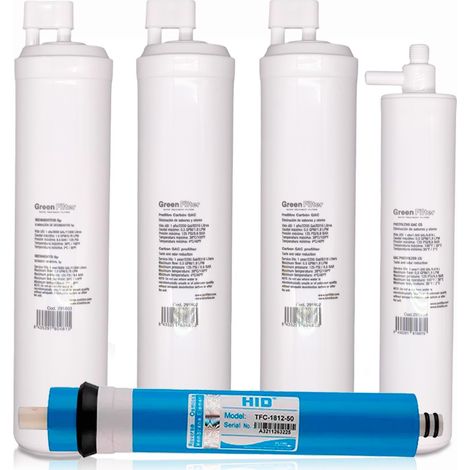 Kit 4 filtros recambio osmosis inversa green filter tipo CS con post filtro CS y membrana