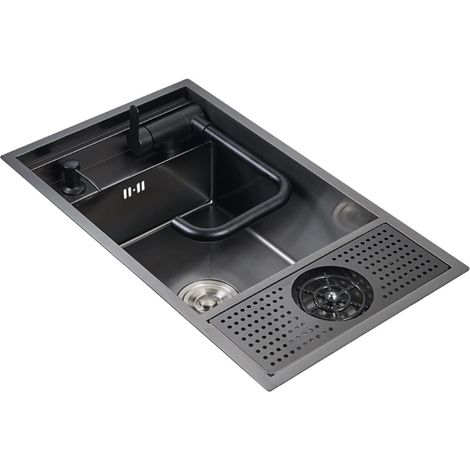 Évier De Bar Avec Rinceur De Verre, Évier De Cuisine De Préparation Encastré En Acier Inoxydable, Bol Simple De 21,7 Pouces, Avec Robinet Pliable, Distributeur De Savon (1/5)