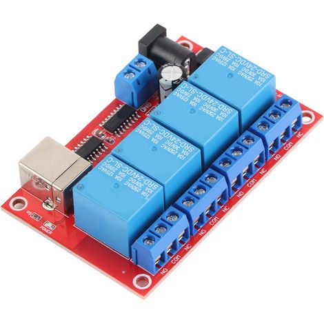 Module relais USB 4 canaux sans pilote, carte relais DC 24V pour contrôle PC/PLC, 3 modes de fonctionnement, carte de commande informatique. (1/5)
