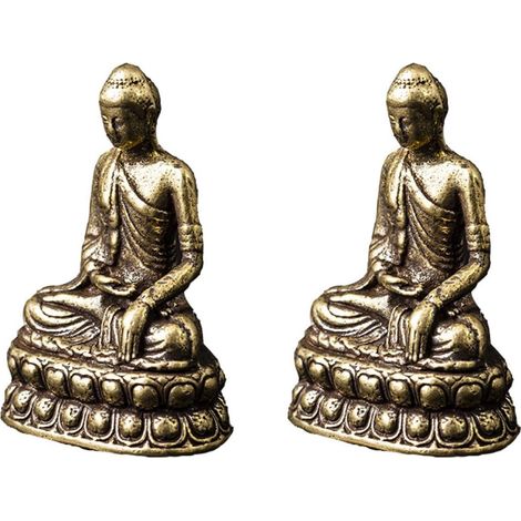 Lot de 2 Décorations Bouddha en Cuivre Antique, Figurines Sacrées Compactes Base Stable et Plate, Légères, pour Décoration Intérieure Maison (1/5)