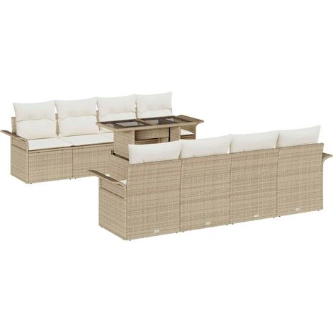 Maison Exclusive - Set Divano da Giardino 9 pcs Beige Rattan in Polipropilene