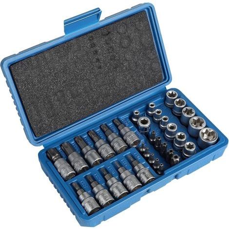 34 Pièces Coffret Douilles Torx Femelle, Torx Intérieur et Extérieur E4-E20 3/8'', T10-T60 3/8'', Torx Bit T10-T55 5/16'' (1/4)
