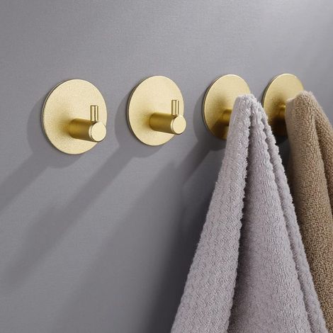 Ganchos autoadhesivos dorados para baño - 4 piezas Ganchos para toallas Ganchos de pared Ganchos para ropa Adhesivo fuerte 4,5 x 4,5 x 2,5 cm (1/5)