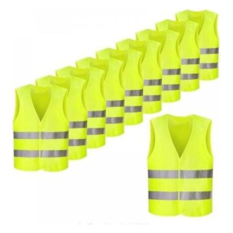 Seltener Fund: Warnweste/Sicherheitsweste, neongelb mit fluoreszierenden Streifen, 10 Stück