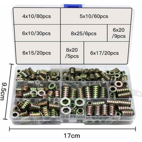 Ecrou Insert Fileté - Alliage De Zinc - Hexagonal - Filetage Extérieur M4 M5 M6 M8 - Pour Bois - 230 Pièces (1/5)