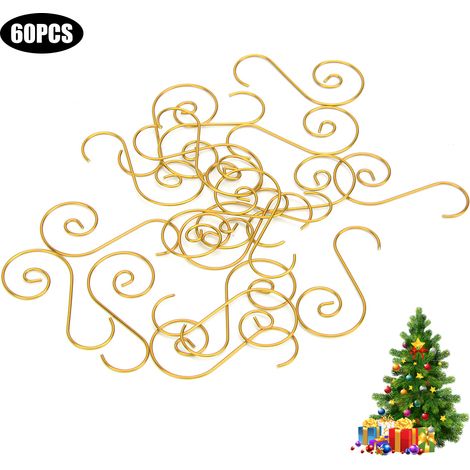 Eosnow 60 Stück Mini-Mehrzweck-Metall-S-förmige Haken für Weihnachtsbaumhalter, Dekoration (Gold)