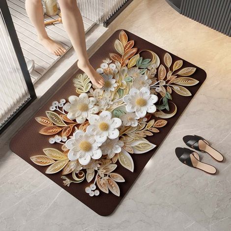 Boue de diatomées améliorée Ambre 5080cm Tapis de sol en terre de diatomées, tapis de salle de bain absorbant et antidérapant, tapis de toilette et de salle de bain pour la maison (1/4)