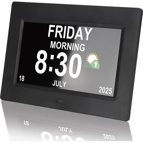 Réveil numérique avec grand écran de 7" 8 alarmes personnalisées et rappels de médicaments Horloge de démence pour ordinateur/mur pour personnes âgées avec simple (1/5)