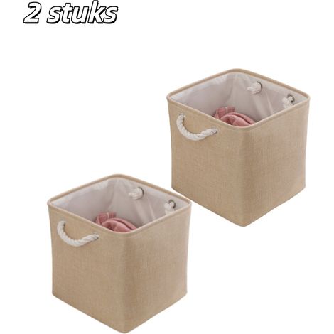 Lot de 2 paniers de rangement cubiques et pliables en tissu avec grande capacité pour maison et bureau couleur beige (1/5)
