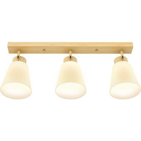 Lampe de plafond LED 40W, double montage avec têtes orientables à 90°, 3 douilles E27, bois naturel. (1/5)