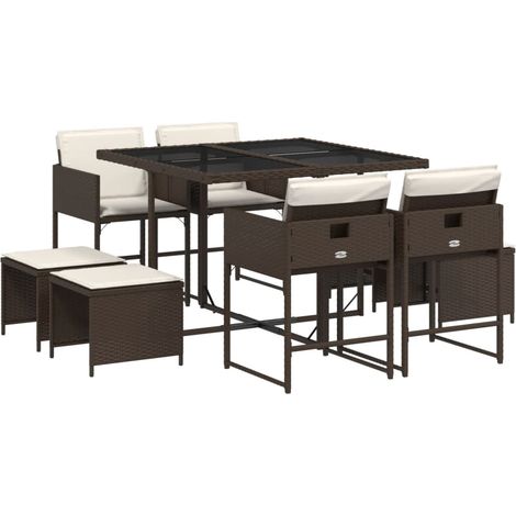 vidaXL Set da Pranzo da Giardino 9pz con Cuscini Marrone in