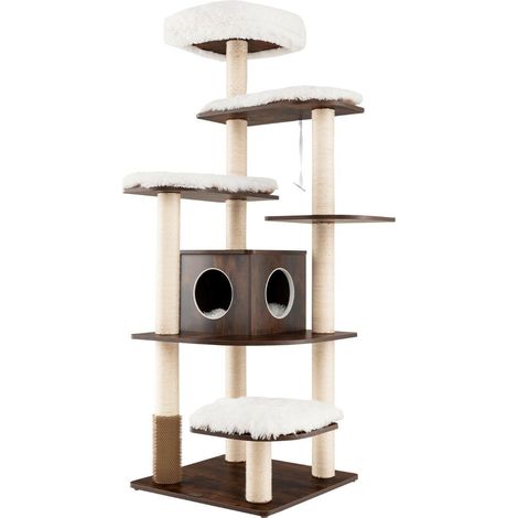 Tiragraffi per gatti da 175 cm tiragraffi per gatti a 6 livelli tiragraffi per gatti in legno casetta da gioco con grotta e 5 tappetini attivita tree climbing tree cat house (1/5)
