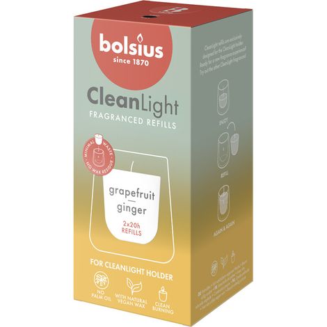 Bolsius Cleanlight Duft-Nachfüller 2er Pack Grapefruit & Ingwer Duftkerze