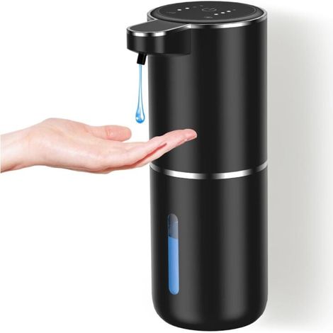 Seifenspender, USB-C-wiederaufladbarer Wandseifenspender, 380 ml, 4 einstellbare Stufen, Schwarzer Flüssigseifenspender (1/4)