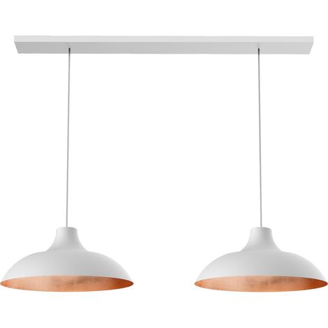 LUMICOM PARIGINA Sospensione Binario, 2X E27, max 42W, metallo, bianco opaco/foglia rame, D.30cm L.70cm