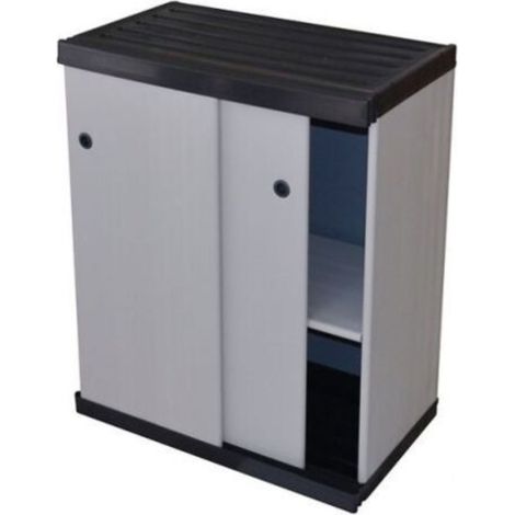 Armadio in resina basso con ante scorrevoli e ripiani per interno o esterno 68x40,5x85H cm (1/5)
