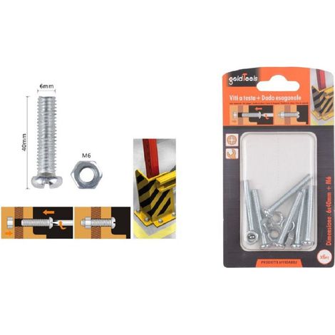 Kaela - Set 6pz Viti Vite Testa A Croce Tonda 6 X 40mm Con Dadi Dado Esagonale M6 90979 - (1/2)
