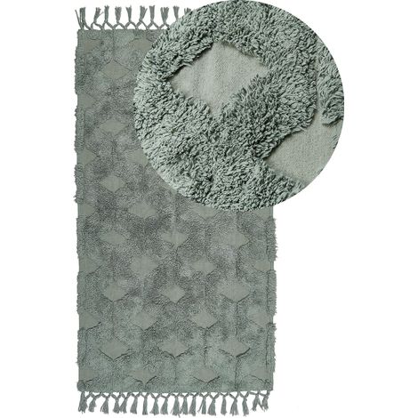 Tappeto cotone trapuntato con nappe 80 x 150 cm verde Kars