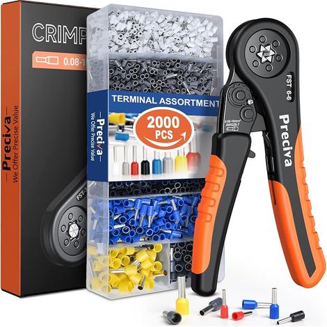 0.08-10mm² Pince a Sertir, Pince à Sertir avec 2000PCS Cosse Electrique, Pince à Sertir à Cliquet Réglable, B Type Pince a Sertir Cosse Electrique Kit D'outils de Sertissage (1/5)