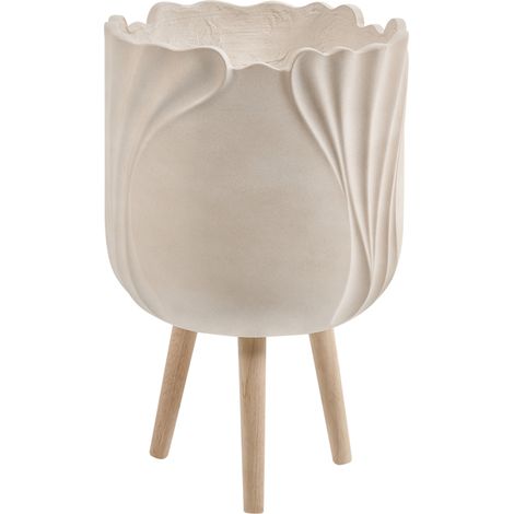 Maceta de magnesio con forma de flor escultural con patas para jardín interior exterior resistente a la intemperie 24 L beige claro Arpone (1/5)