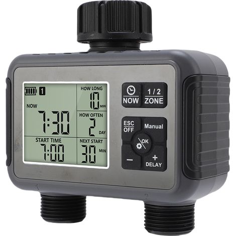 Programmateur d'arrosage automatique écran LCD pour robinet 3/4-1/2 pouce minuterie 2 zones jardin extérieur et cour (1/5)