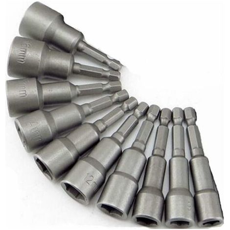 10 Pièces Douille Magnétique Visseuse: Embout Aimanté pour Visseuse à Choc 6-19mm 1, 4" Adaptateur Embouts Douilles Hexagonale (1/4)