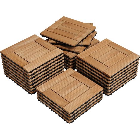 Yaheetech 27 Dalles de terrasse en Bois Carrelage en bois de sapin pour patio intérieur extérieur jardin terrasse à côté de la piscine 30 x 30 cm Bois Naturel (1/5)