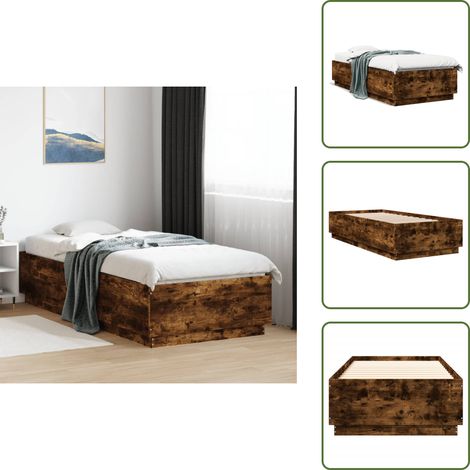 Madera contrachapada - vidaXL Estructura de cama madera de ingeniería roble ahumado 90x200 cm - Cama moderna