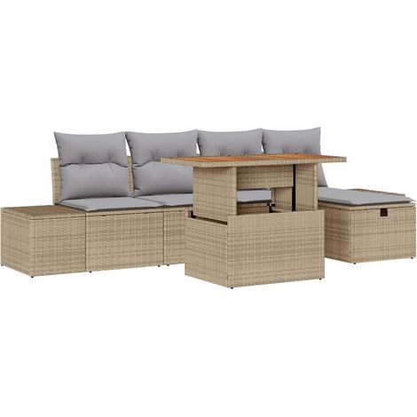 Maison Exclusive - Conjunto de sofás de jardín 6 pcs Beige ratán (1/5)